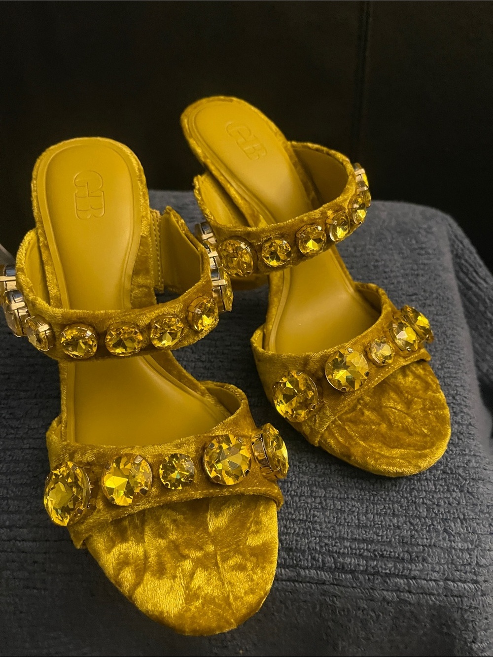 GB Women’s News-Flash Velvet Jewel Ornament Dress Slide Sandals Sz 9 NWOB